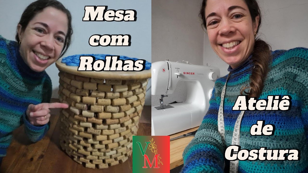 Fiz uma mesa com rolhas de vinho e te mostro meu ateliê completo