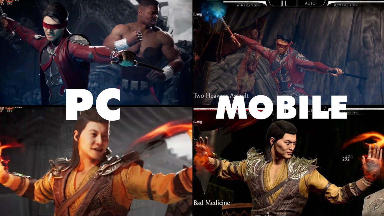 Mortal Kombat 1 PC vs. MK Mobile - Kenshi & Shang Tsung Fatal Blow side-by-side comparision.