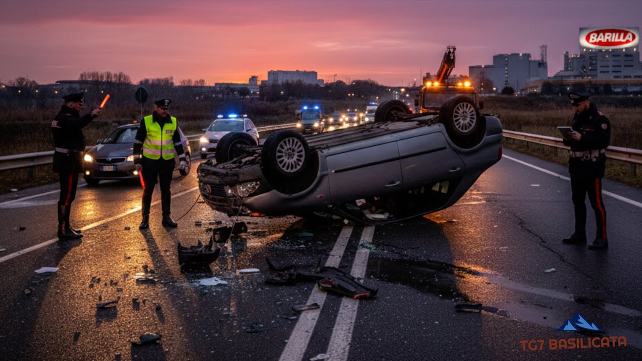 TG7 Basilicata News. Albero crolla sulle auto sfiorata tragedia. Auto si ribalta. Calcio giovanile