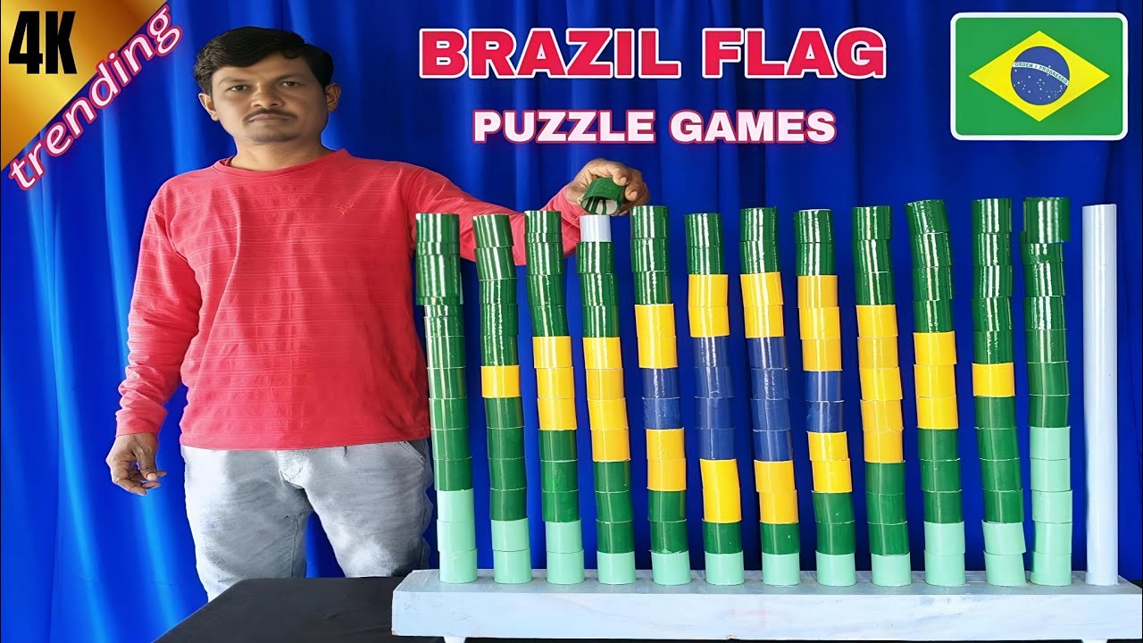 BRAZIL Flag Colour Cylinders Matching Game Challenge videos | Mast Puzzle 