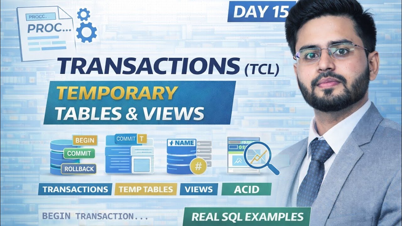SQL Server for Data Analysts | Day 15 | Transactions (TCL), Temporary Tables & Views Explained