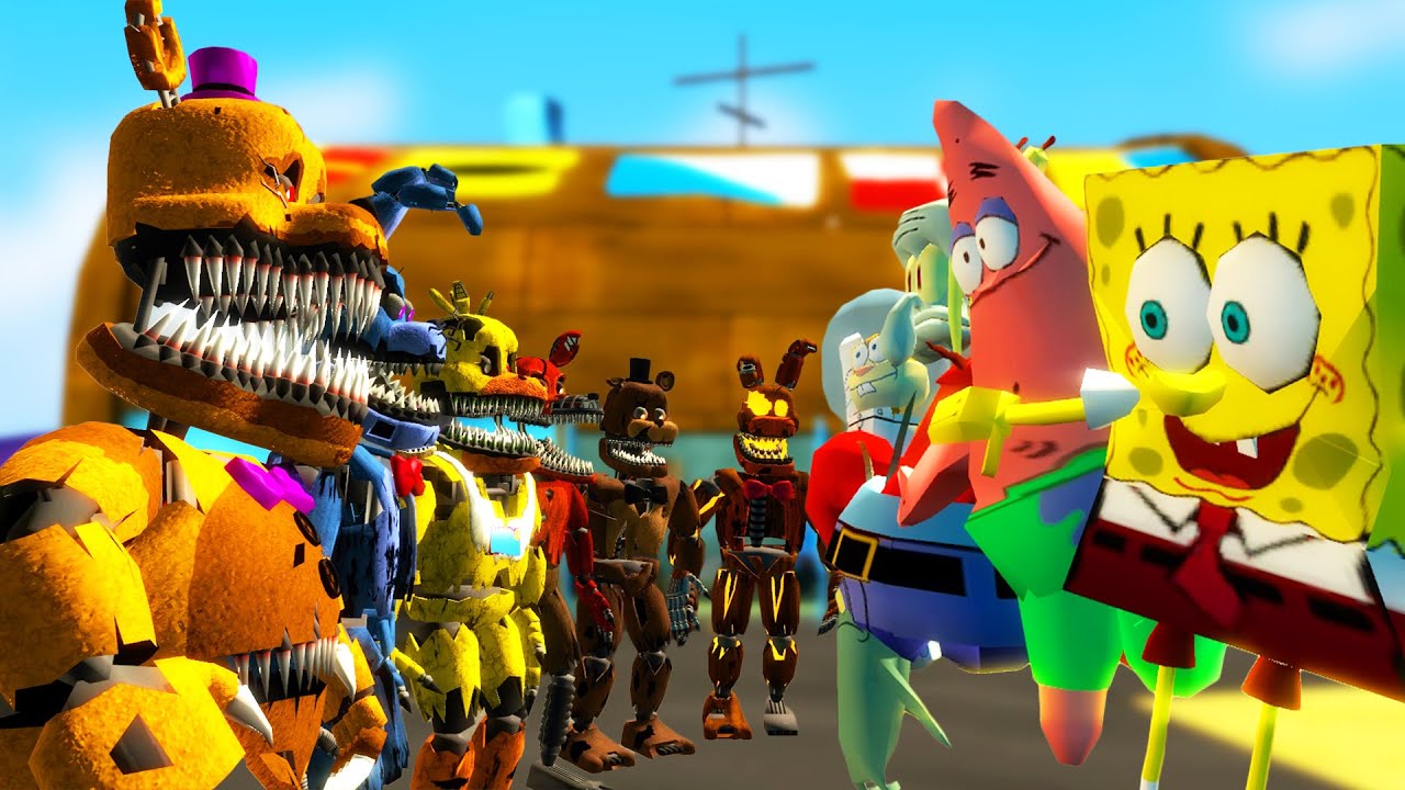 NIGHTMARE ANIMATRONICS vs SPONGEBOB! (Gmod FNAF Sandbox Funny Moments) Garry's Mod