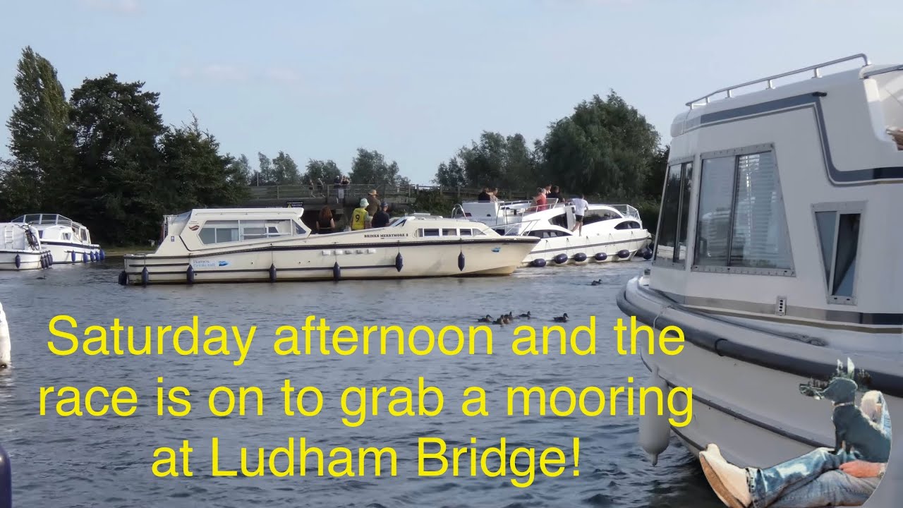 Saturday afternoon and the race is on to grab a mooring at Ludham Bridge! 