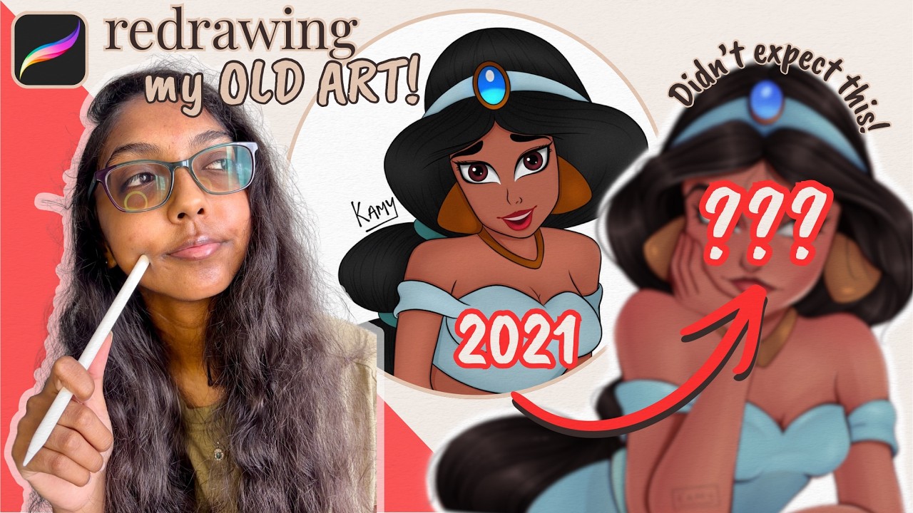 REDRAWING my OLD ART | Giving Jasmine a makeover 🎨