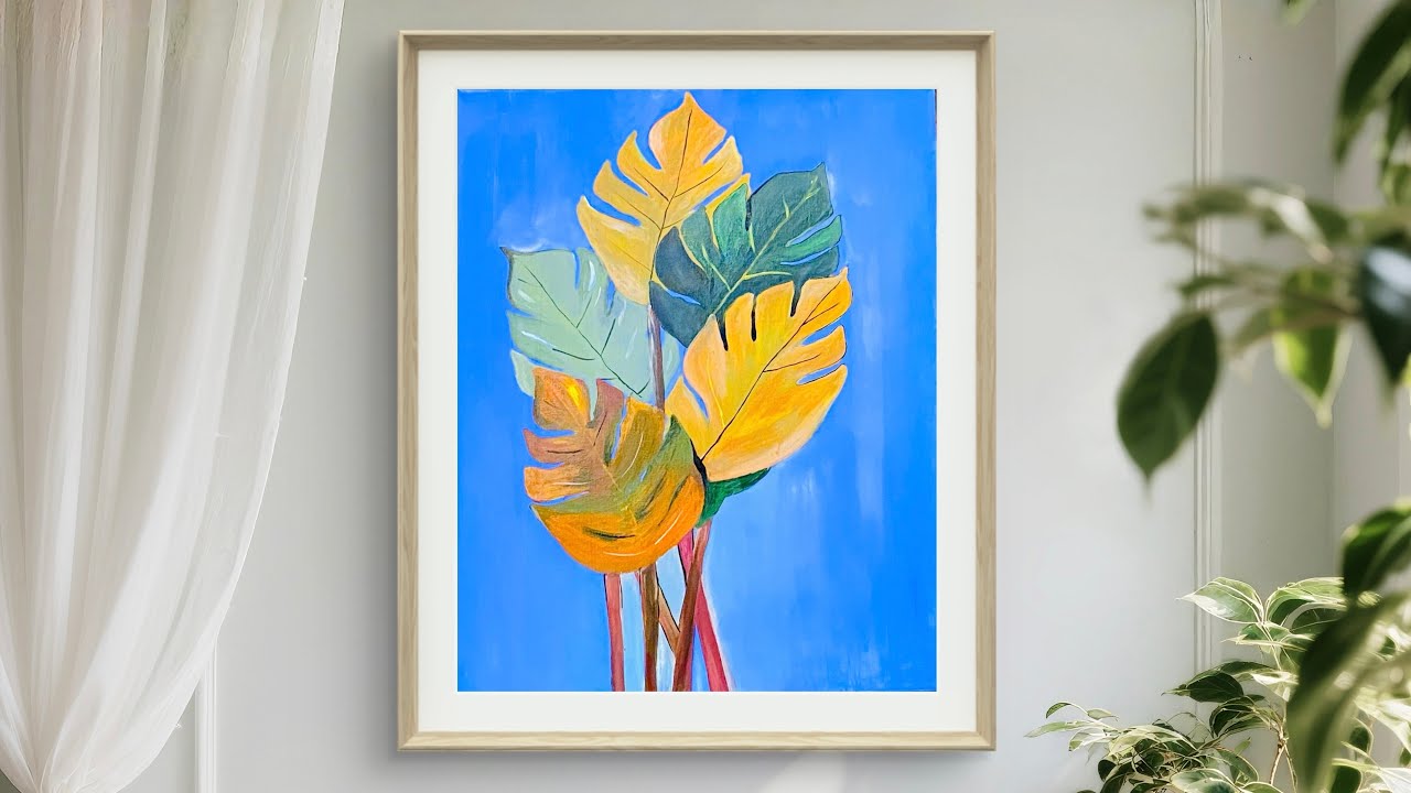 Modern Tropical Leaf 🍃Wall Art | Colorful Acrylic Painting for Home Decorations 