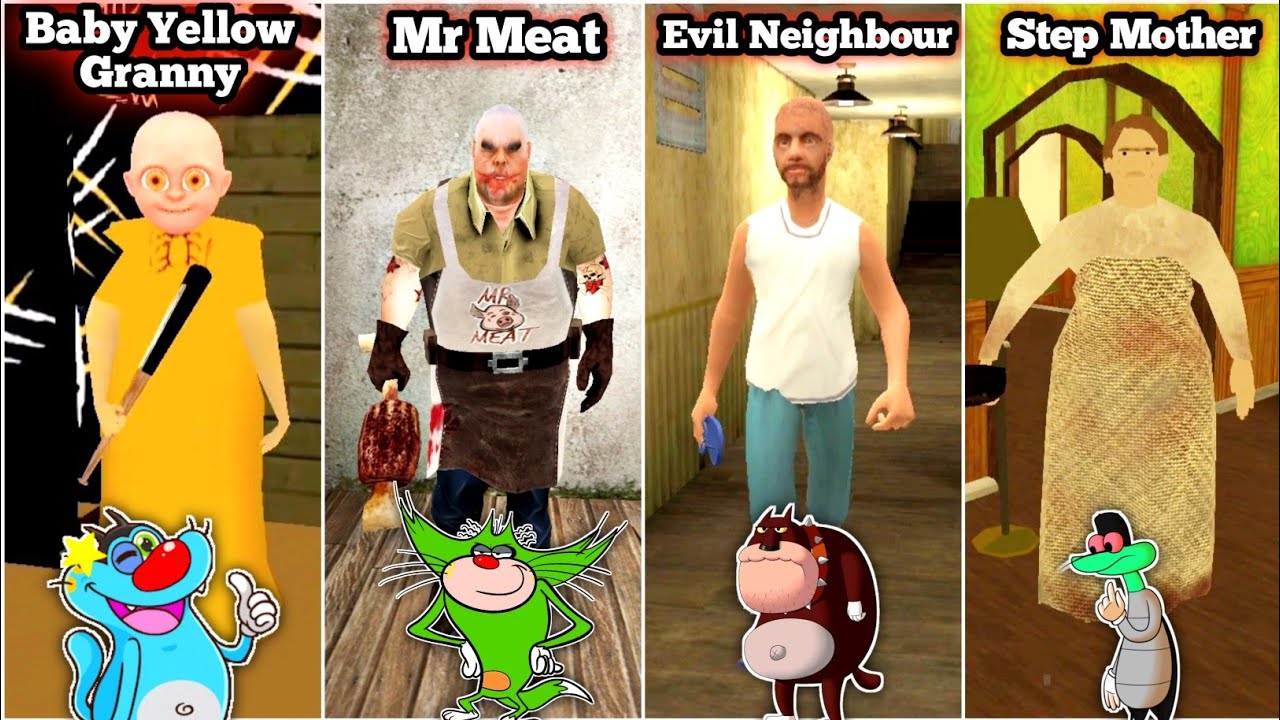 Baby Yellow Granny Vs Mr Meat Vs Evil Neighbour 2 Vs Step Mother With Oggy and Jack
