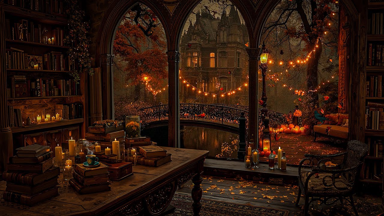 Quiet Evenings at Autumn Study Room With Castle View | Relaxing Dark Academia Music for Read & Write