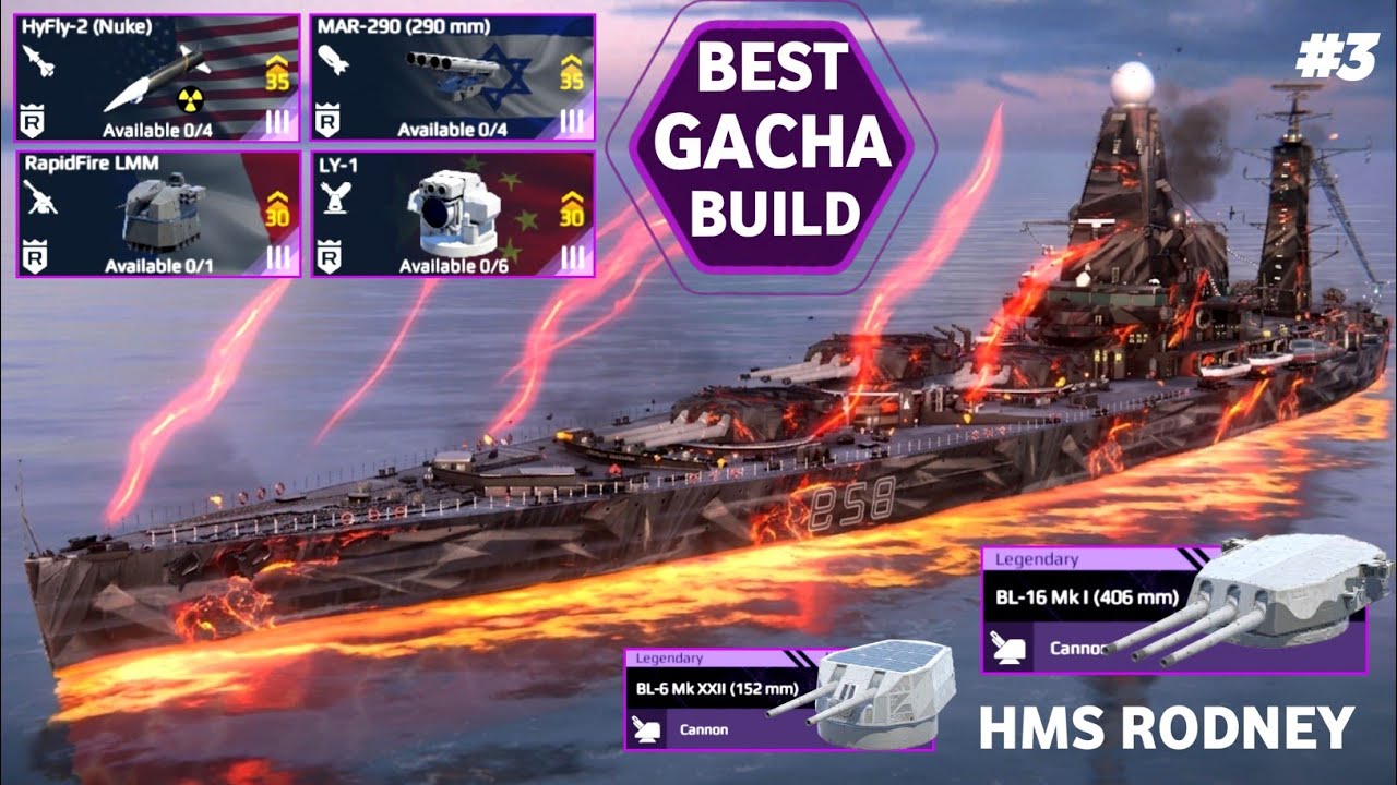 HMS Rodney - Full Gacha Build🔥🤯 Deadliest Firepower ☠️🥶 - Modern Warships
