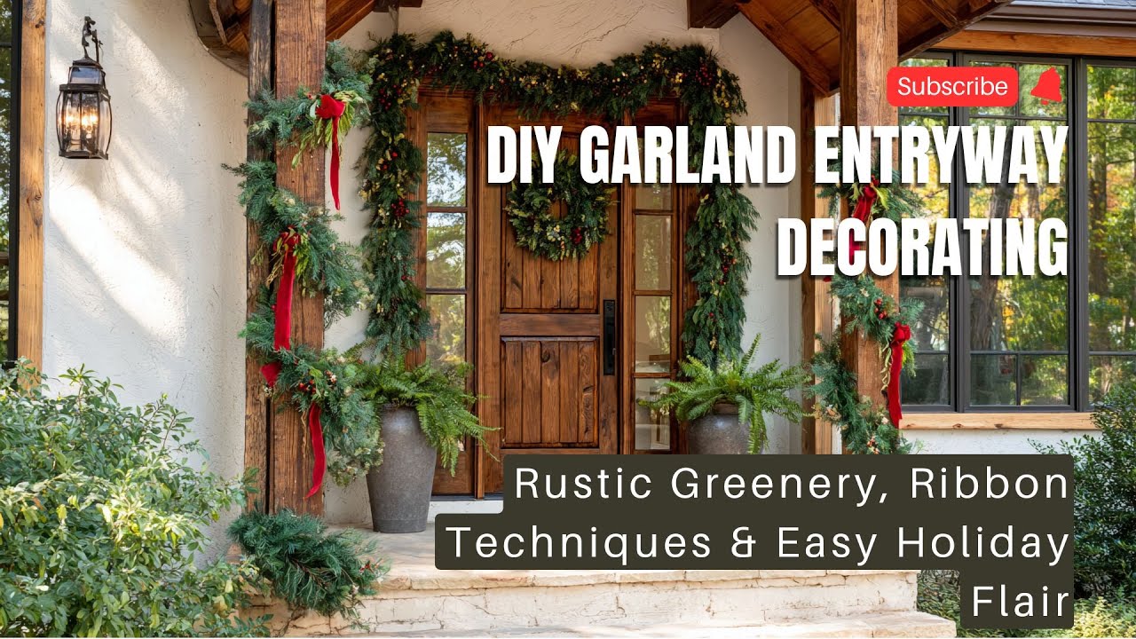 🎄 DIY Garland Entryway Decorating: Rustic Greenery, Ribbon Techniques & Easy Holiday Flair 🎀