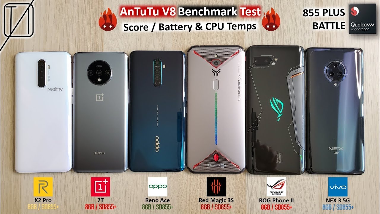 Realme X2 Pro vs OnePlus 7T vs Reno Ace vs ROG Phone 2 vs RedMagic 3S vs Nex 3 AnTuTu Benchmark Test