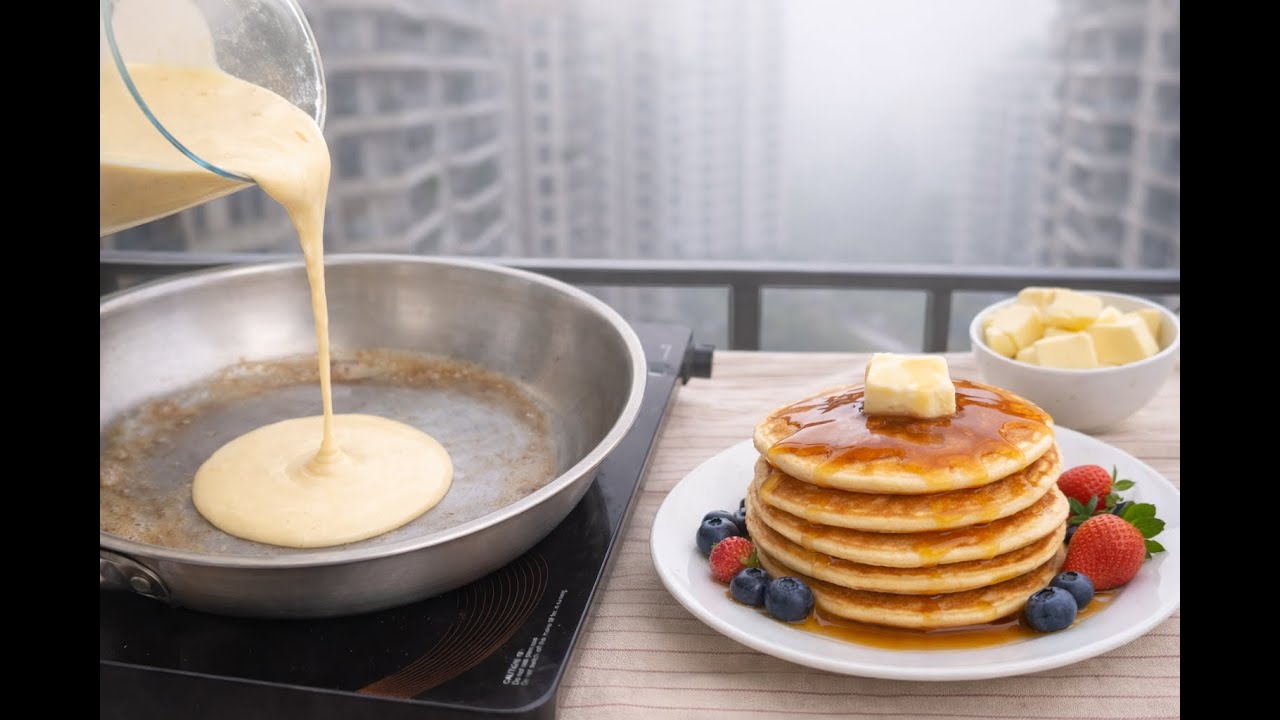 Making PANKCAKES outside on a FOGGY morning!!!