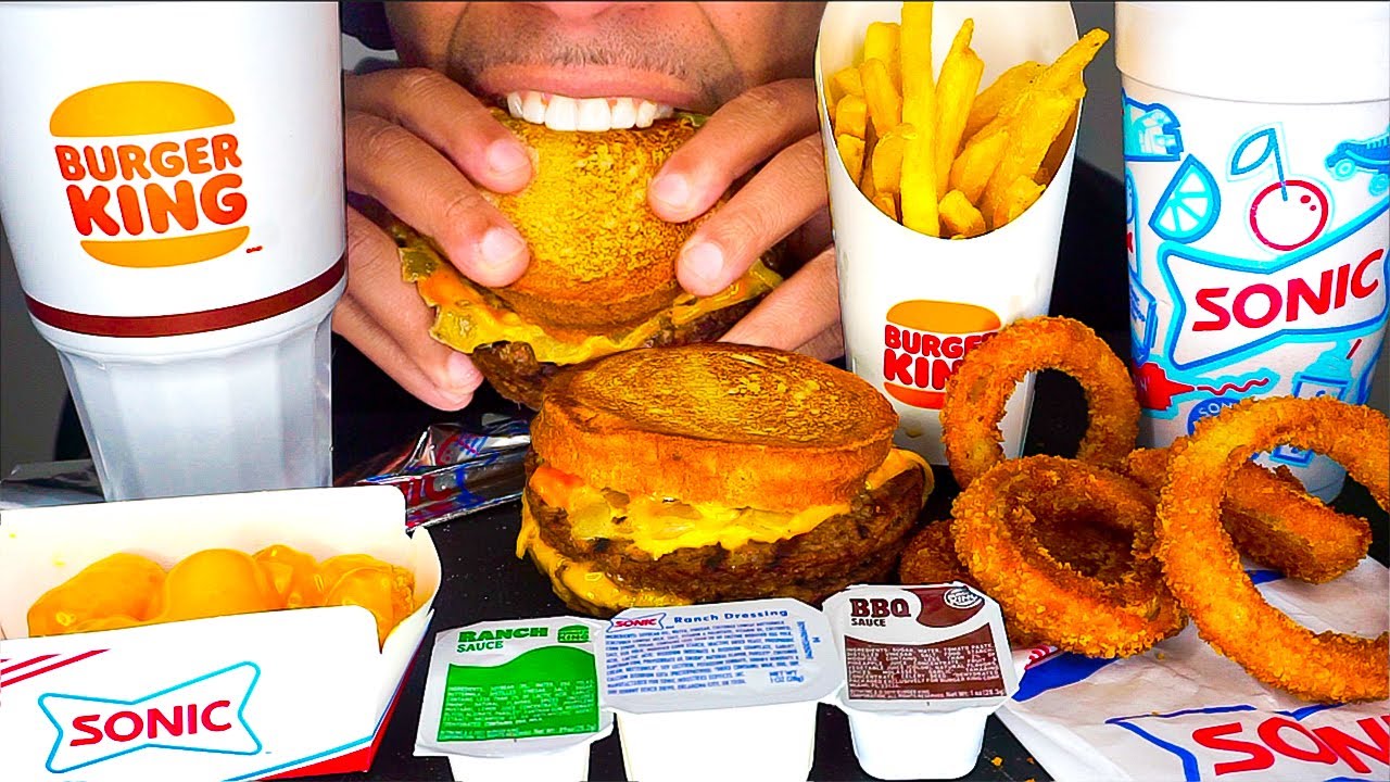 BURGER KING VS SONIC DRIVE IN MUKBANG EATING CHALLENGE ONIONRINGS,WHOPPER MELT,CHEESY,HASHBROWNS,BIG