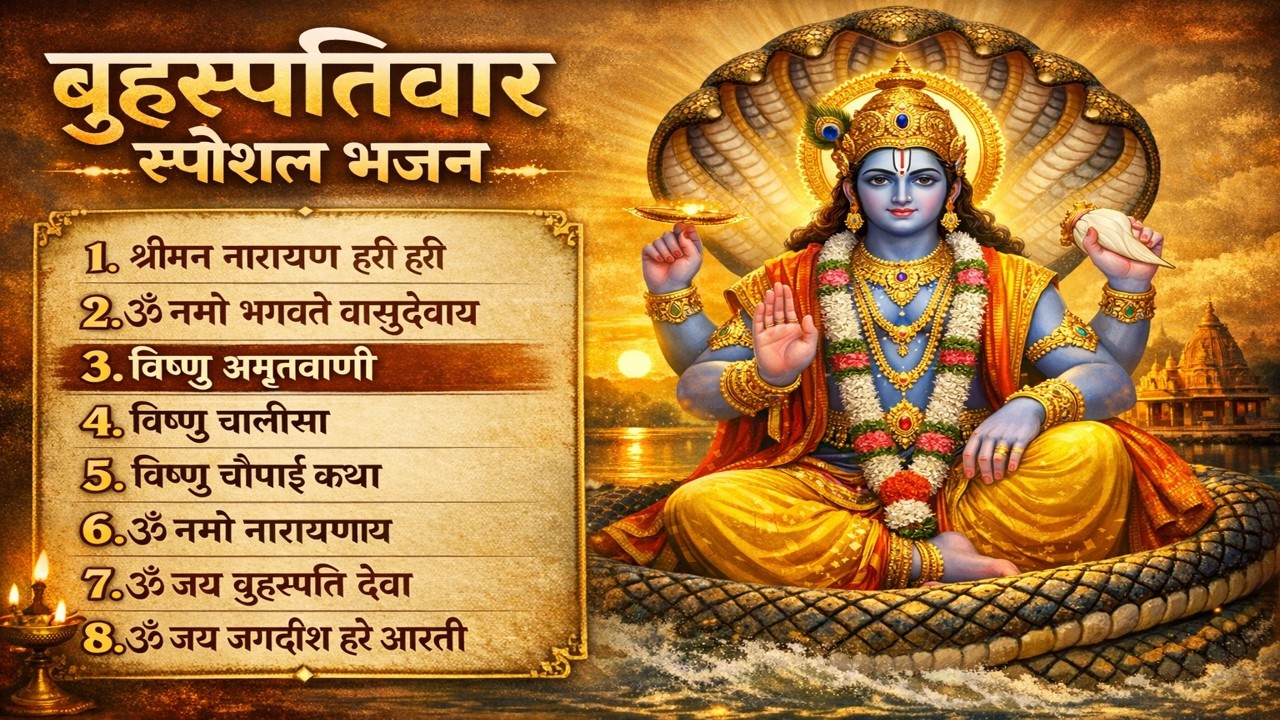 बृहस्पतिवार भक्ति भजन : ॐ नमो भगवते वासुदेवाय, श्रीमन नारायण हरि हरि, विष्णु अमृतवाणी व आरती