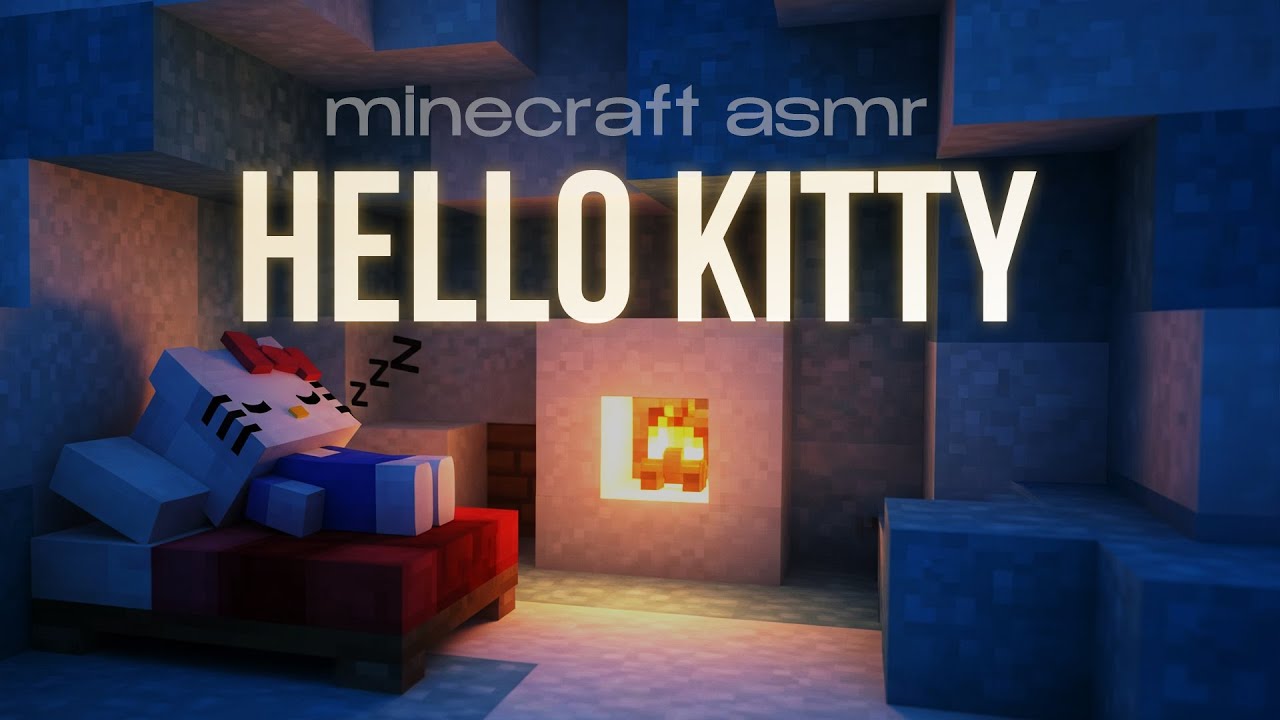 Hello Kitty ❄️ Minecraft ASMR | Cozy Sleep in Ice Cave by the Fireplace