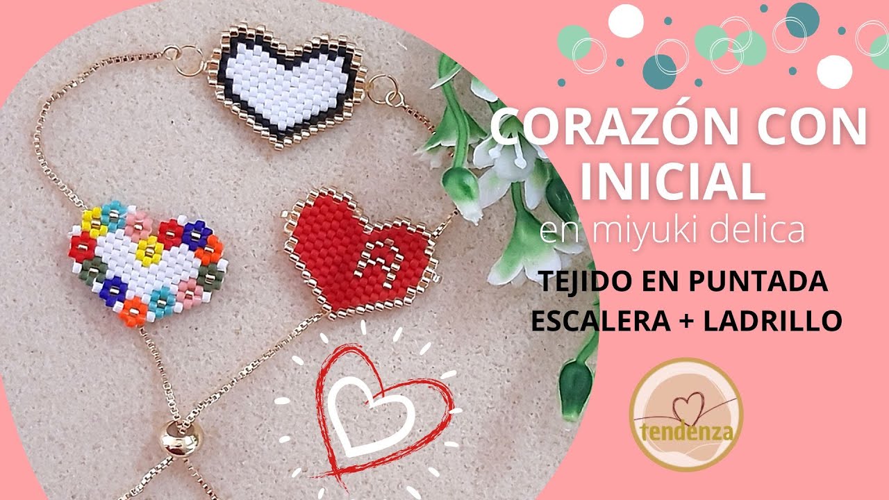 Cómo hacer un corazón con inicial en miyuki con PUNTADA LADRILLO.
