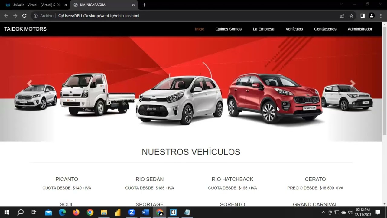 Creando la Página Vehículo en HTML