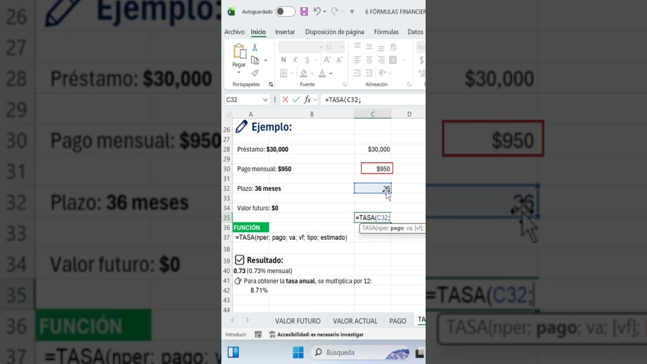 Utiliza la Función Tasa para conocer el interés de tú crédito #excel #excelblue  #exceltips #shorts