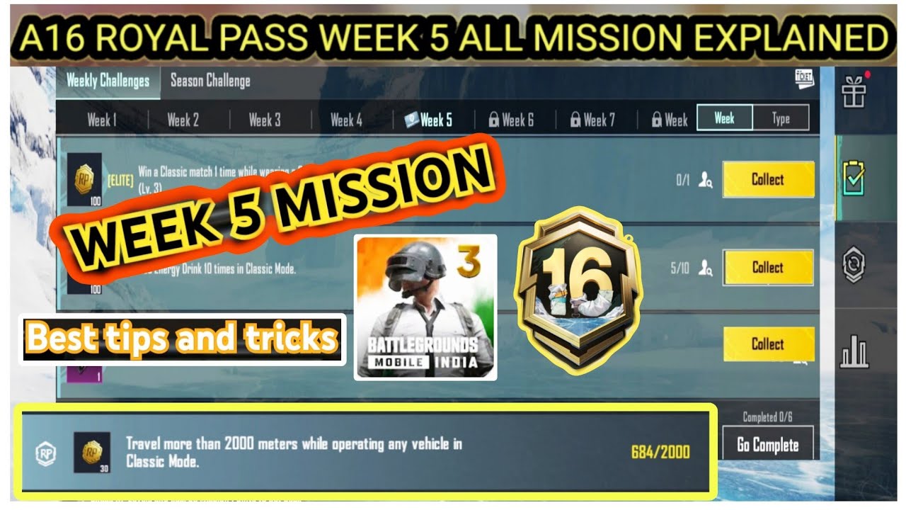 A16 ROYAL PASS WEEK 5 ALL MISSION COMPLETE ✅ IN BGMI AMD PUBG