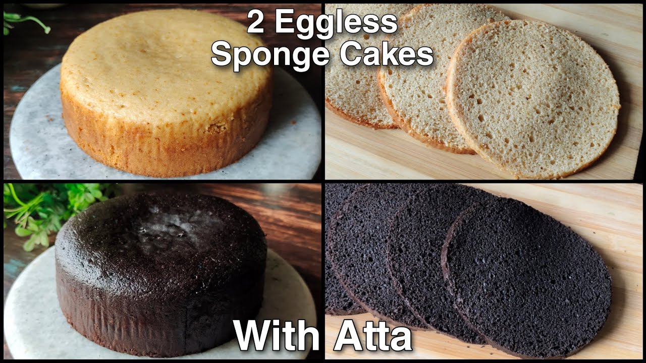 2 Basic Sponge Cakes Without Maida - Vanilla Sponge Cake And Chocolate Sponge Cake | Easy Atta Cakes