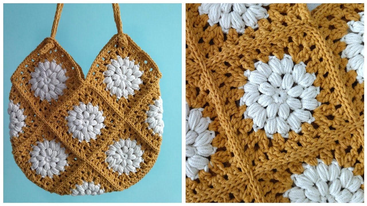 🌼 Модная и красивая сумка из квадратных мотивов. Crochet tutorial