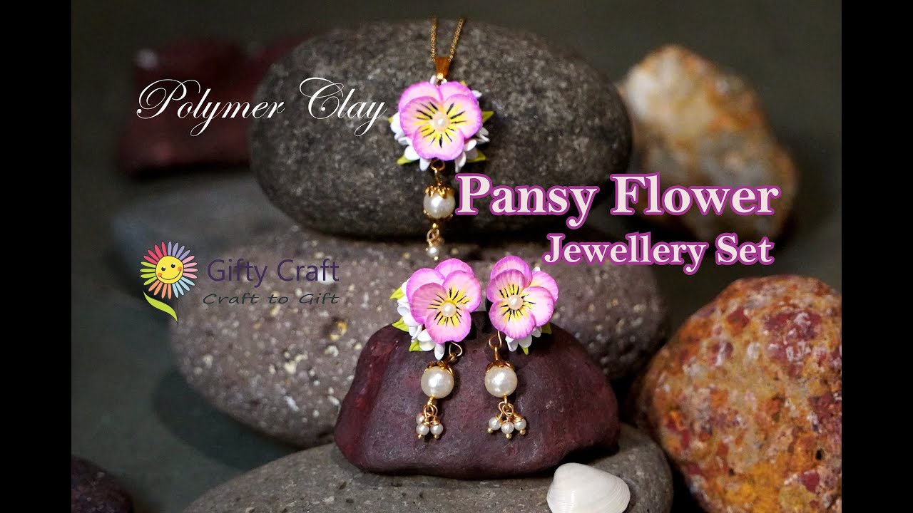 Pansy Flower Jewelry Set | Pansies | Polymer Clay Pansy Flower | Clay Jewelry Set | Clay Earrings