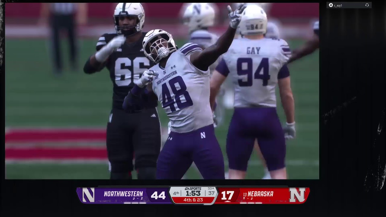 NCAA CFB26 Road To Glory 2029 Season Week 7, Northwestern vs #13 Nebraska.