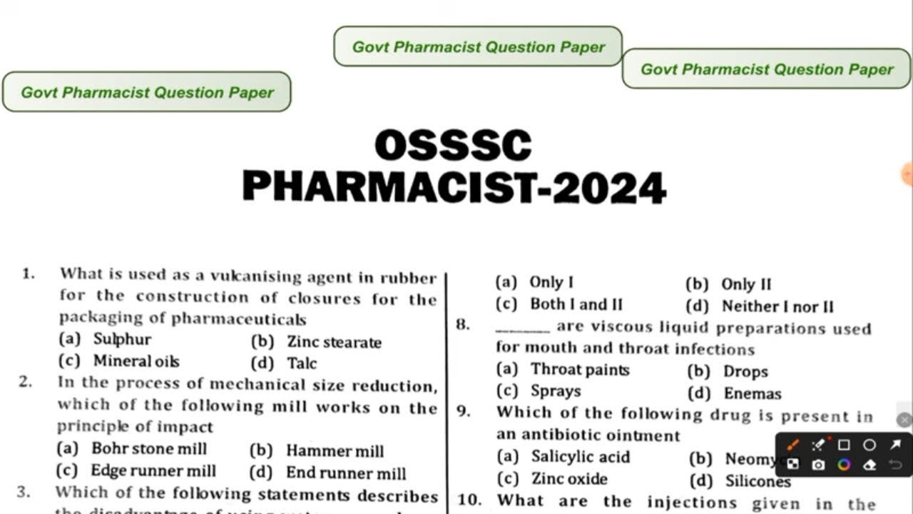 OSSSC Pharmacist 2024 Question Paper with Solution | OSSSC Pharmacist Exam Preparation | Part 1