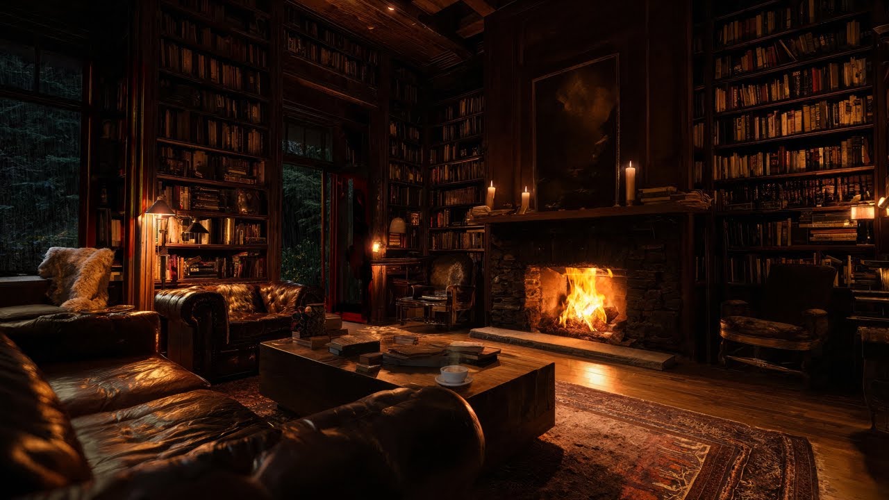 Fall Fireplace Ambience | Cozy Reading Room in Country Home | For 8 Hours of Great Sleep
