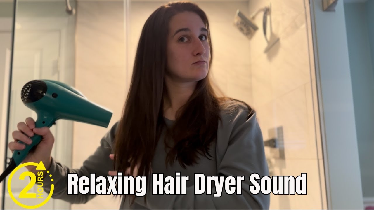 2 HOUR Hair Dryer Sound & Video ASMR Using Revlon Volume Booster Hair Dryer on Thick Long Hair