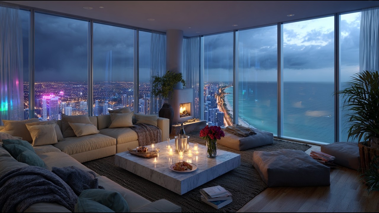 San Francisco Seaside Night Piano Jazz | Deep Focus Penthouse Ambience for Coding