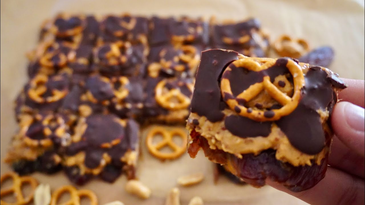 Unglaublich Lecker! Datteln mit Schokolade, Erdnussbutter & Salz Brezeln &ndash; Rezept mit Datteln