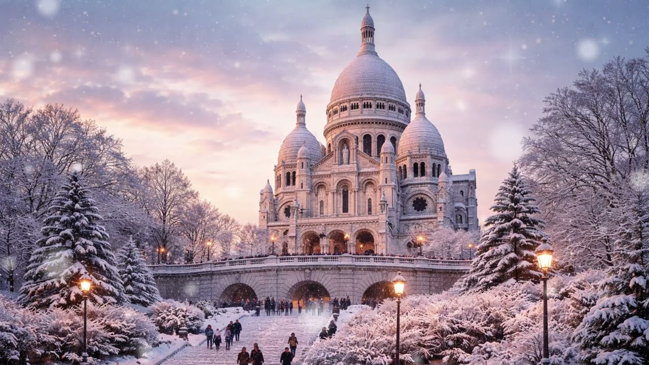FOND D'ECRAN ANIMÉ ❄️ Neige à PARIS / LE SACRÉ COEUR (TV 4K) 1H00