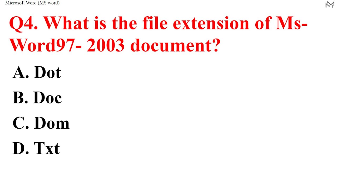 Short Quiz on Microsoft Word (MS word)