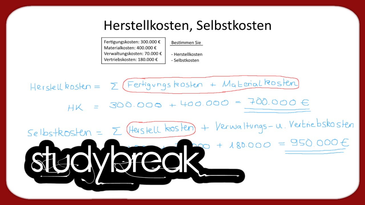 Herstellkosten, Selbstkosten | Kosten- und Leistungsrechnung
