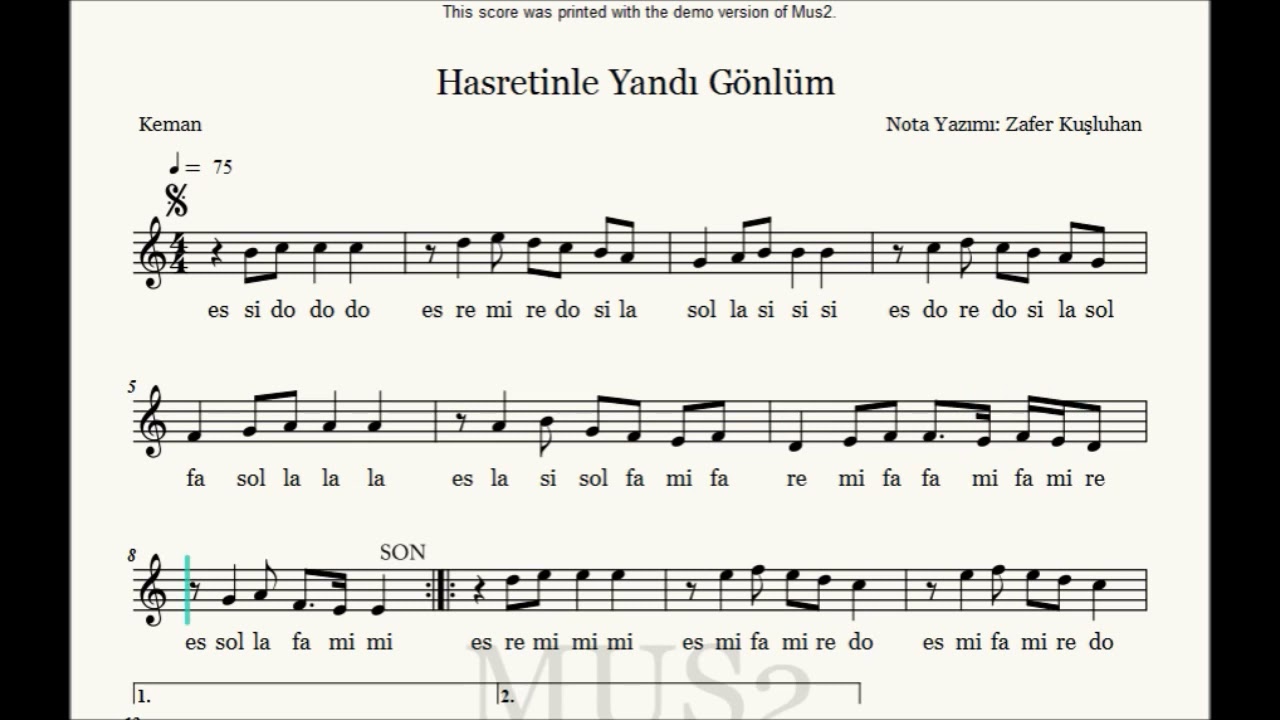 Keman Dersi - Hasretinle Yandı Gönlüm (Nota&Ses)