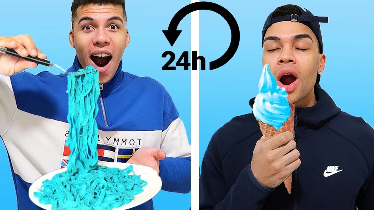 NUR BLAUES ESSEN FÜR 24 STUNDEN CHALLENGE !!! | Kelvin und Marvin