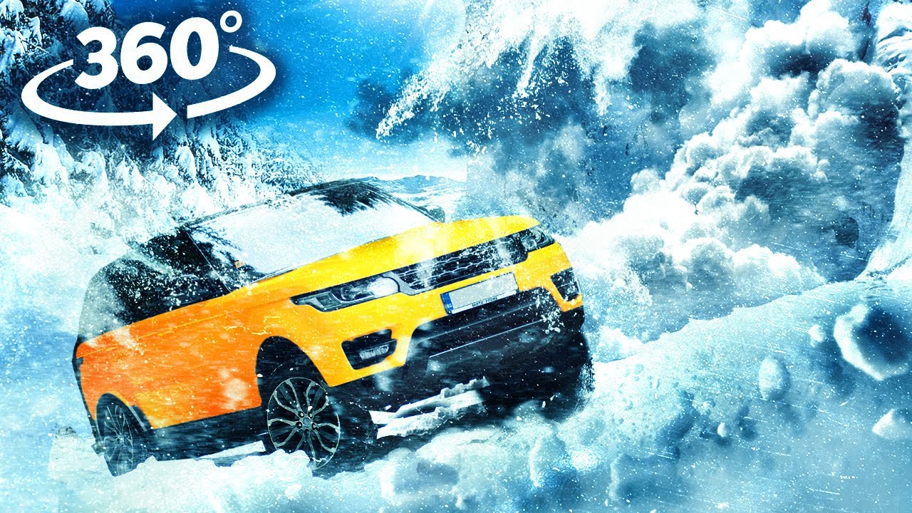VR 360 SURVIVING A SNOW AVALANCHE IN A CAR!  SNOW WINTER BLIZZARD Up-close 360 video
