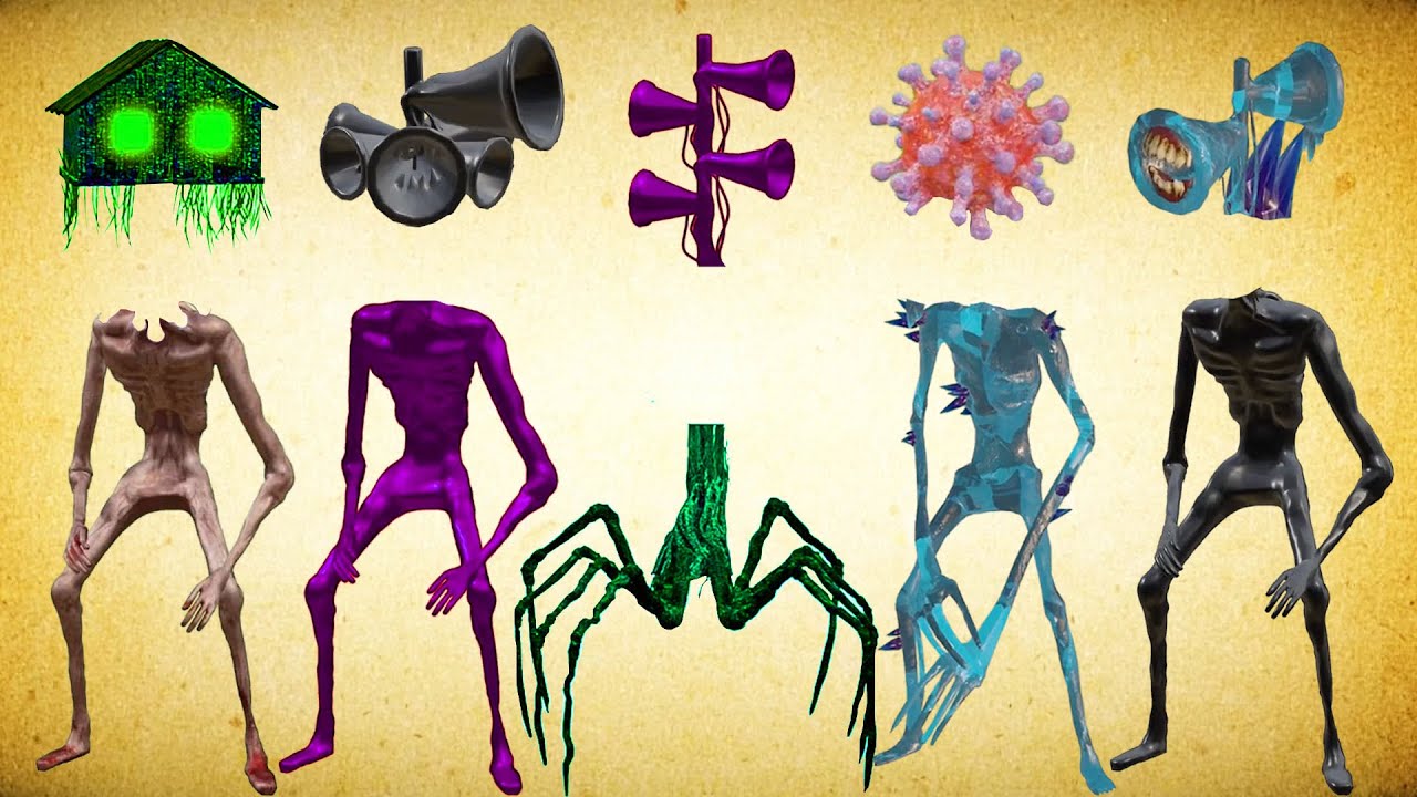 WRONG HEADS SIREN HEAD ICE, DOUBLE PURPLE SIREN HEAD DARK HORROR, SREN HEAD VIRUS, GREEN HOUSE HEAD