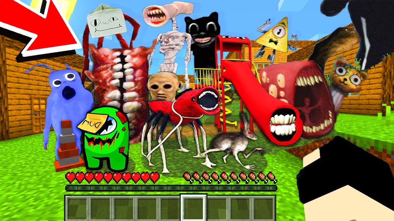 NOOB VS VŠECHNA SCP MONSTRA VE VESNICI MINECRAFT! POŽIRAVÝ HŘIŠTĚ, CARTOON CAT
