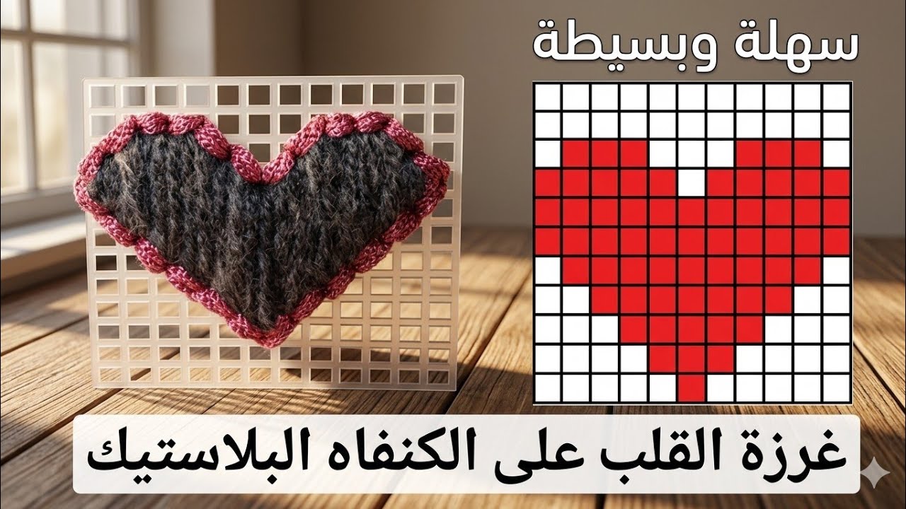 طريقة عمل قلب على الكنفاه البلاستيك سهل جداااHow to make a heart on the plastic canvas, easy
