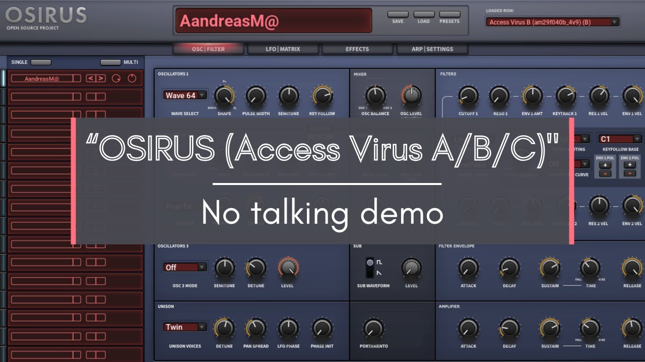 FREE SYNTH: OSIRUS (Access Virus A/B/C Emulator) - No talking demo
