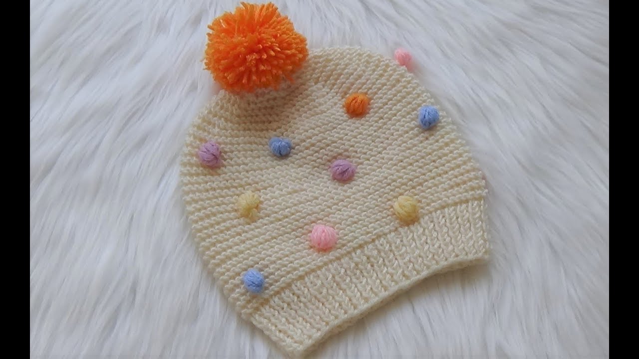 آموزش بافت کلاه نوزادی با توپکهای رنگی- Knitting baby hat