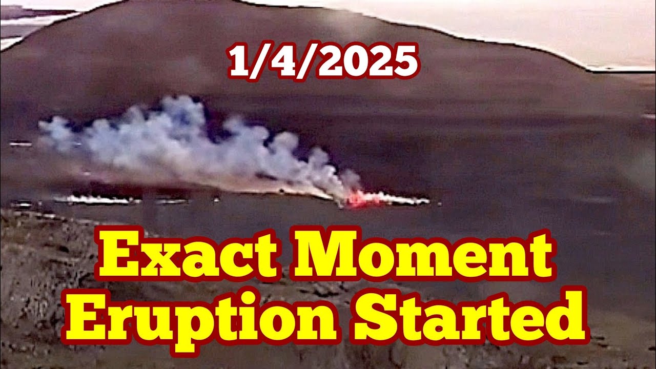The Exact Moment Eruption Started: Iceland Volcano, Grindavík, Fissure, 1/4/2025