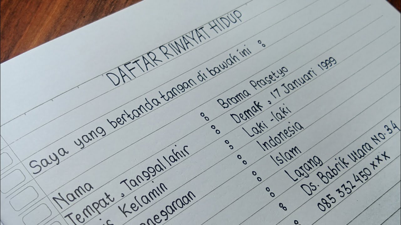 Daftar Riwayat Hidup Tulisan Tangan - Contoh Daftar Riwayat Hidup yang Benar
