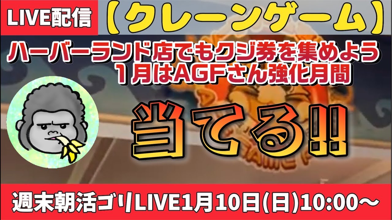 【クレーンゲーム】AGFハーバーランド店さんで朝活ゴリLIVE🦍1月10日（日）10:00〜