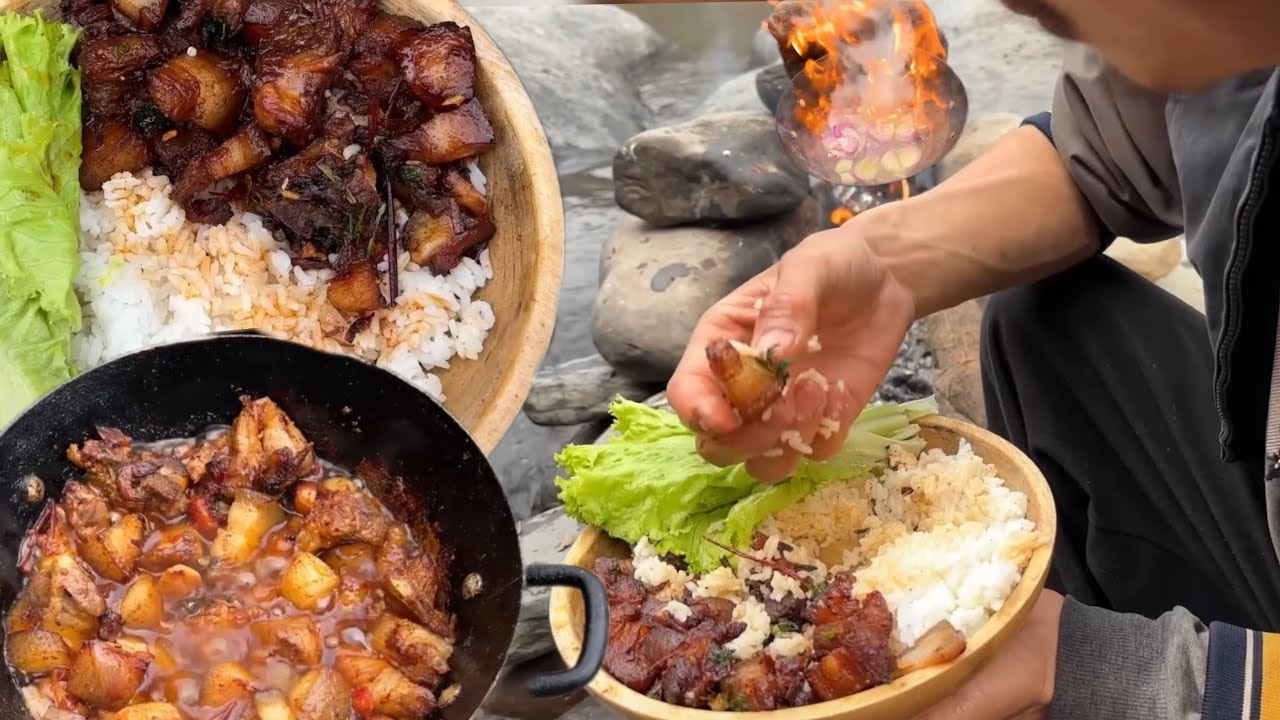 Pork fried to perfection 👌Tasty meal on the surface of water🌊