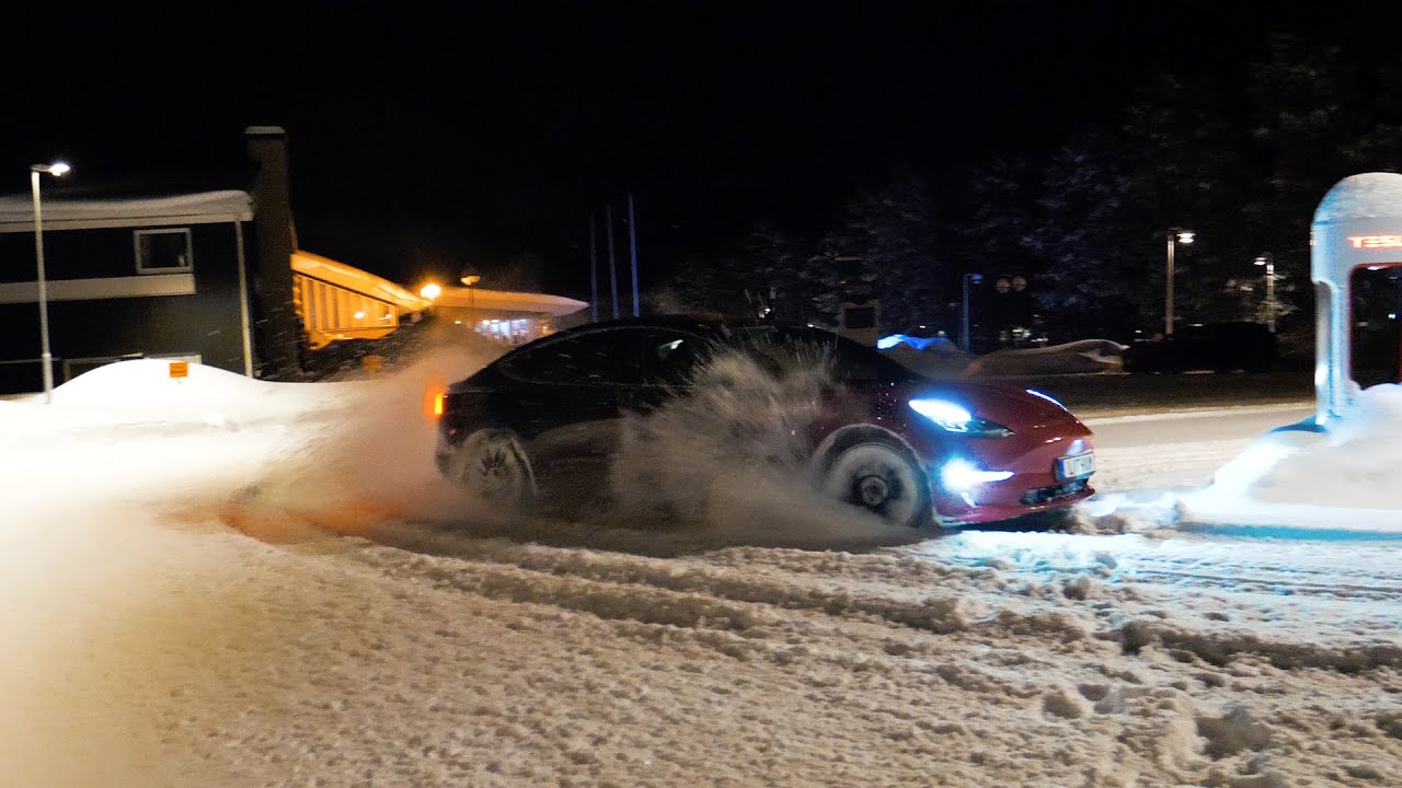 Tesla drifting on icetrack | JOKKMOKK 2020