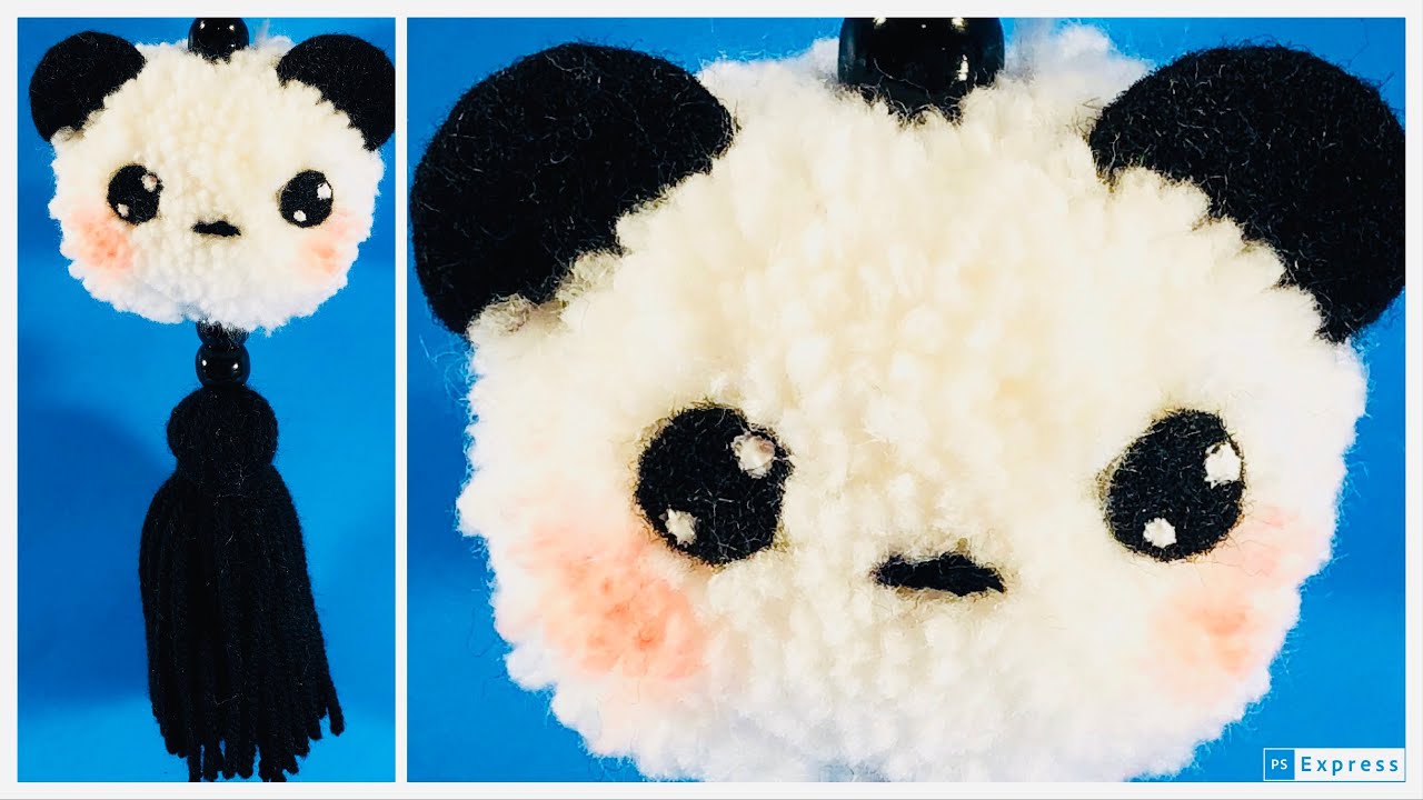 Llavero fácil y rápido de realizar con pompones/Keychain with pom pom #diy #keychain #llavero #panda