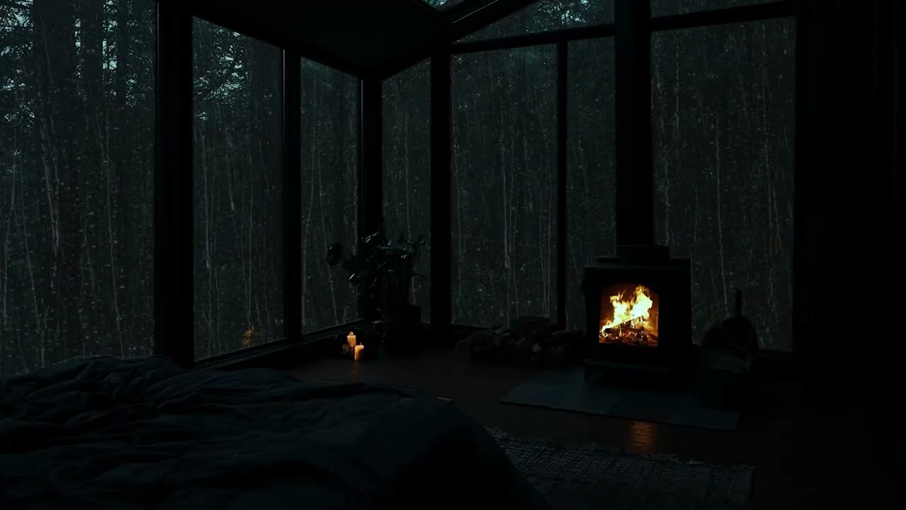 Rainfall with Crackling Fire 🌧🔥 Natural White Noise for Better Sleep Tonight