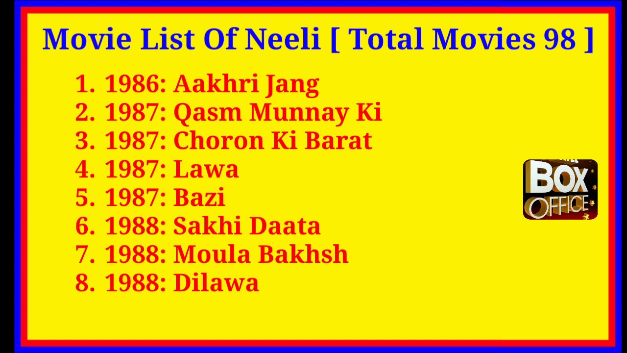 Filmography of Neeli {1986 to 2006} pakistani herone all movie list uploaded by MBOM